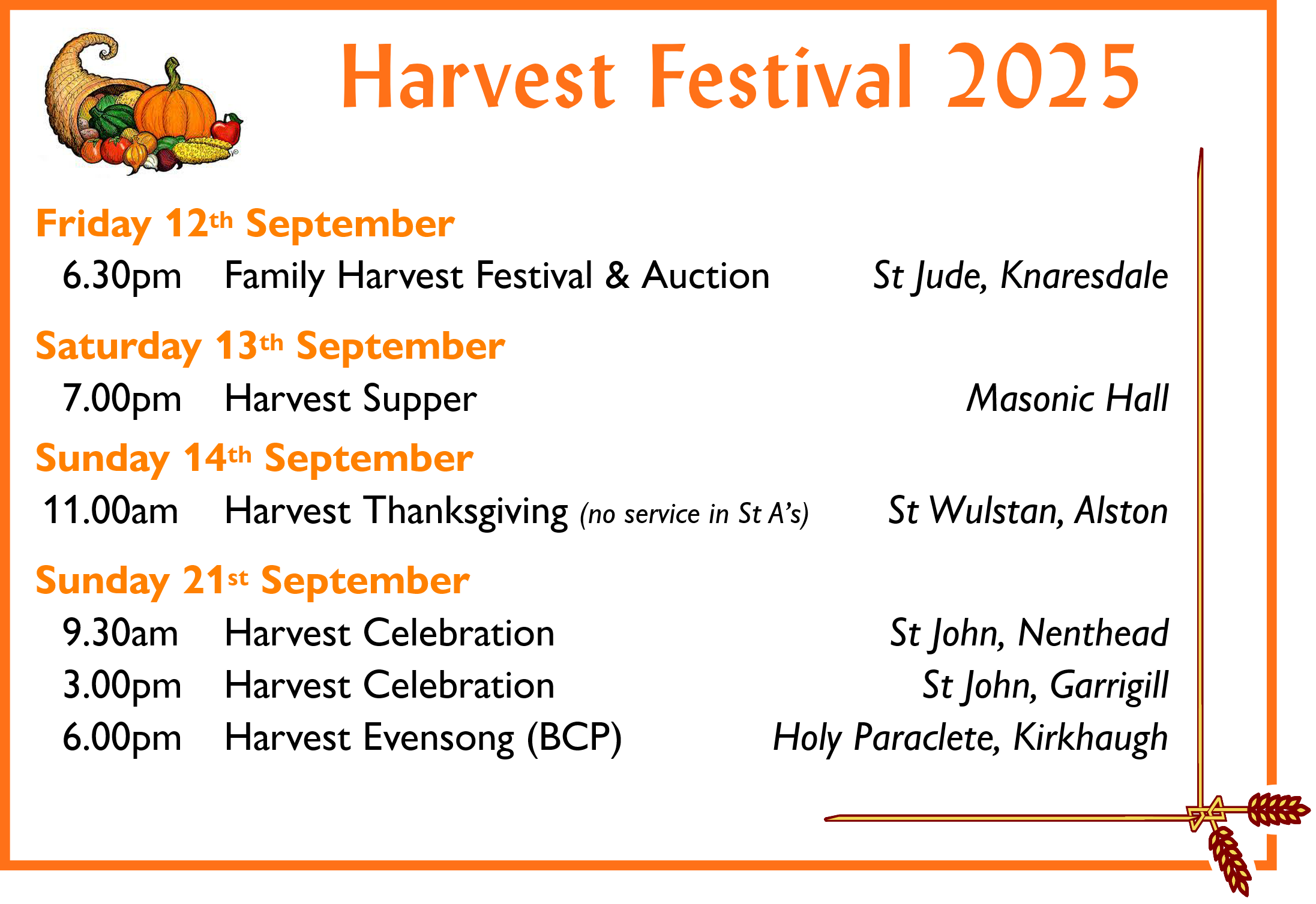 Harvest Festival events on Alston Moor, September 2025